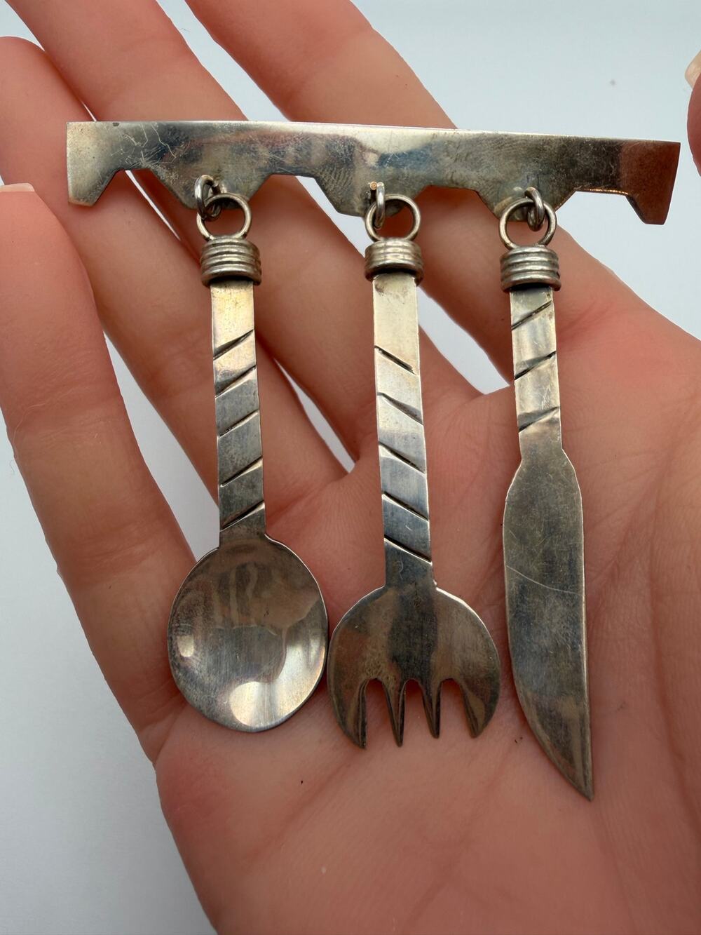 Vtg Mexican Sterling Silver Silverware Brooch Spoon Fork & Knife Taxco
